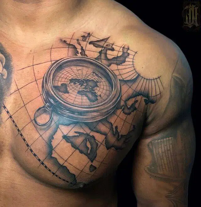Geometric Chest Tattoo with Precision Patterns