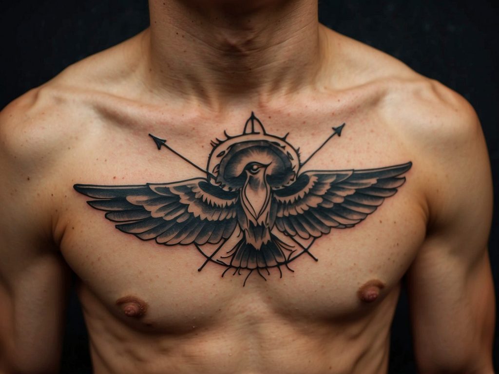 Inspired Geometric Chest Tattoo with Abstract Elements