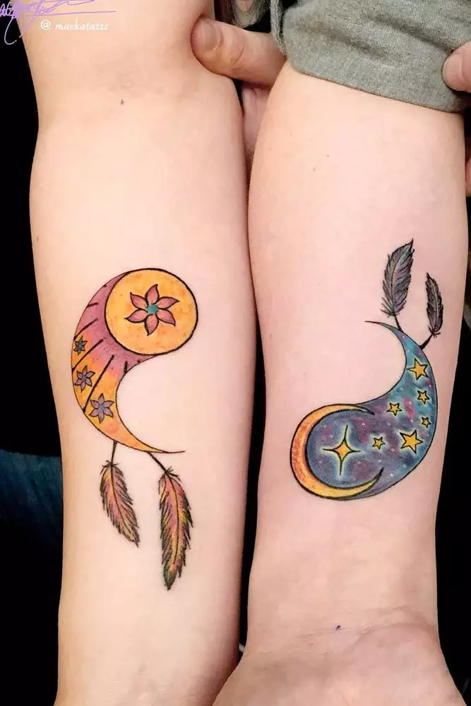 Delicate Yin-Yang Sun and Moon Tattoo