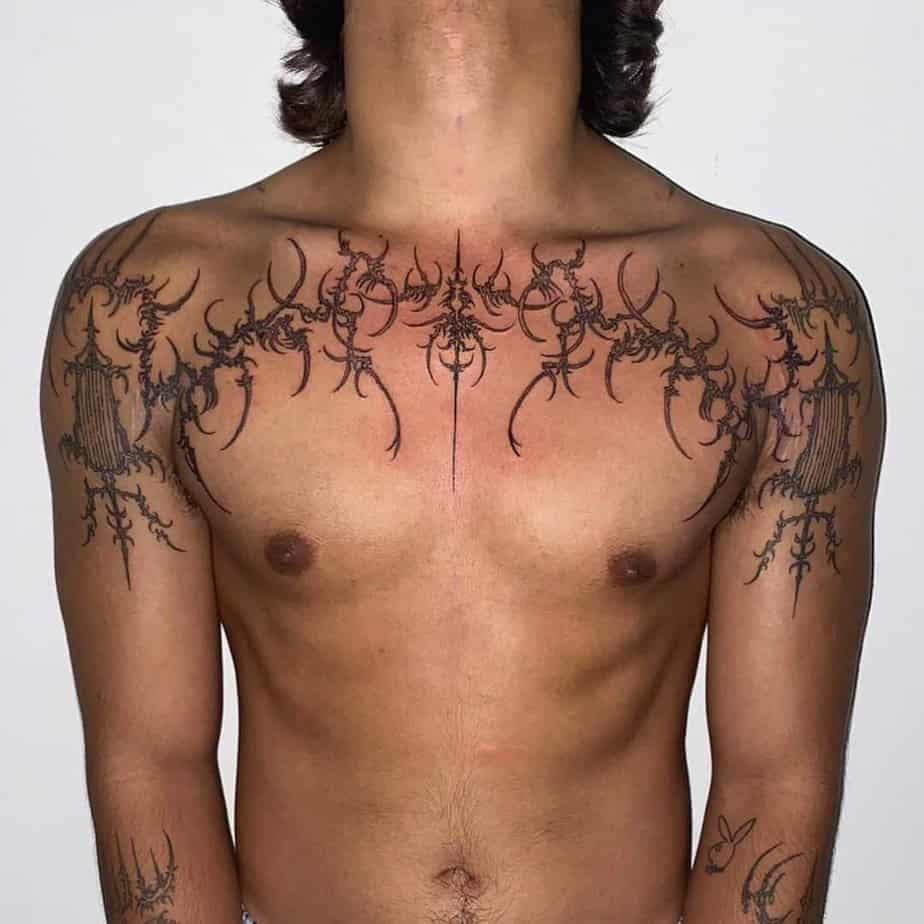 Abstract Chest Tattoo with Dynamic Shading