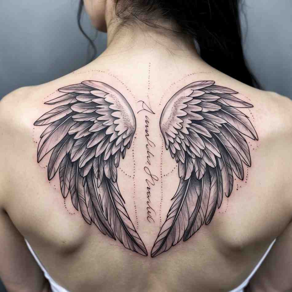 Angel Wings Wrapping Around Forearm Memorial Tattoo