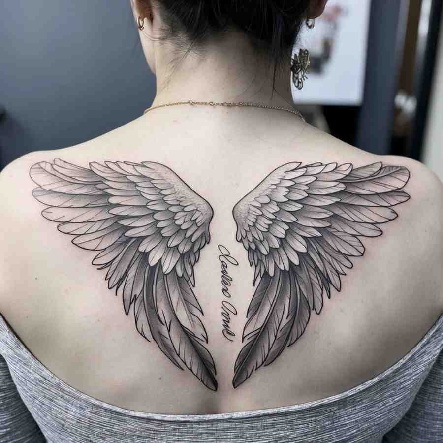 Angel Wings Memorial Tattoo on Shoulder Blade