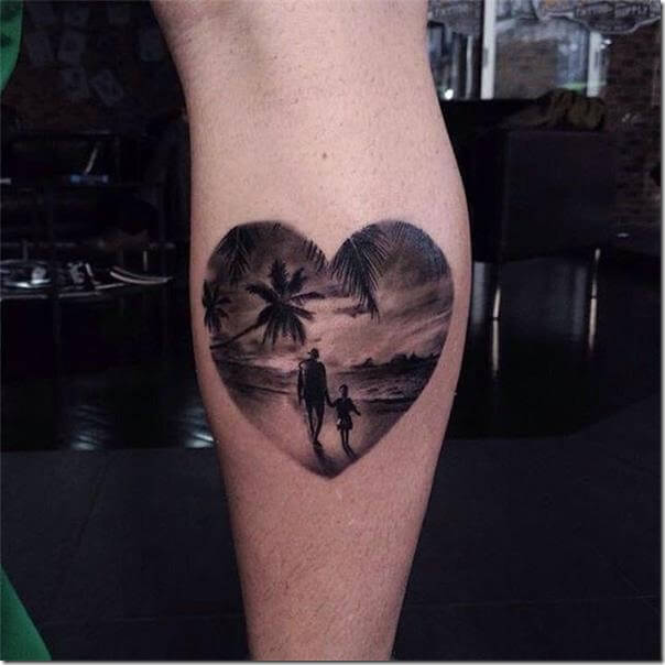 Beach Heart with Family Footprints Tattoo