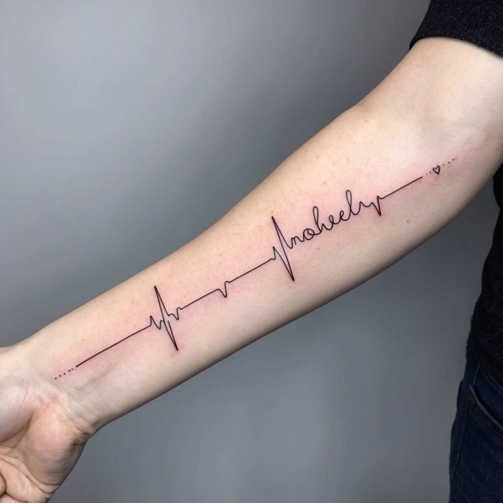 Minimalist Heartbeat with Name Memorial Tattoo