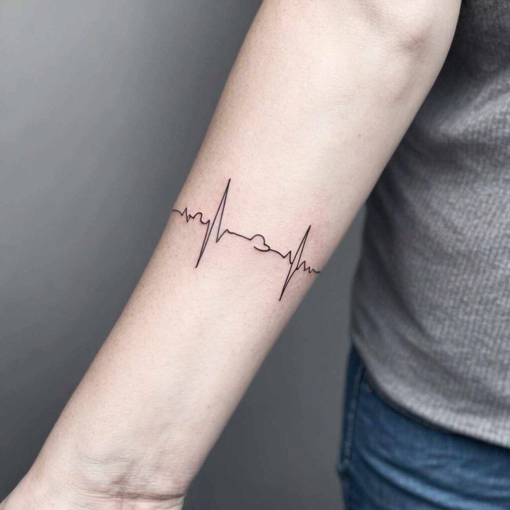 Heartbeat Memorial Tattoo with Initials