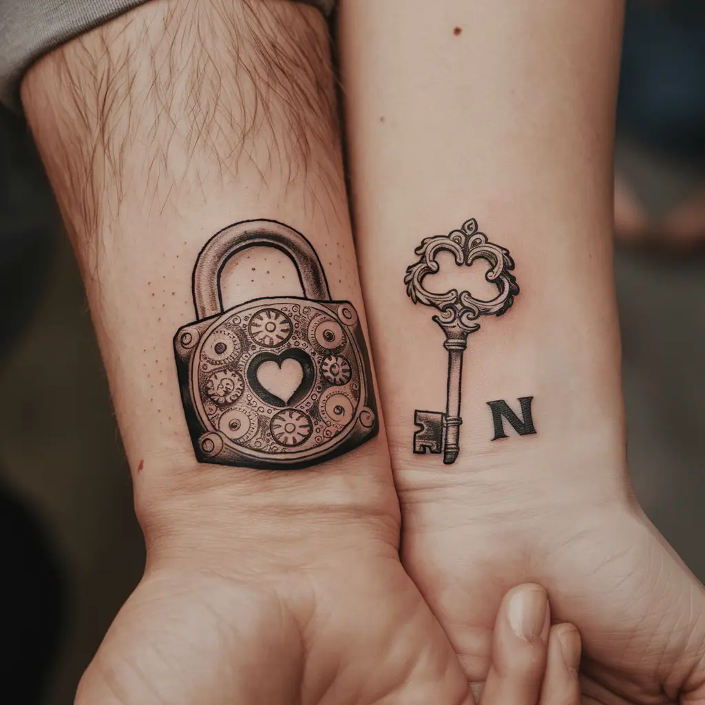 Lock and Key Wrist Couple Tattoo