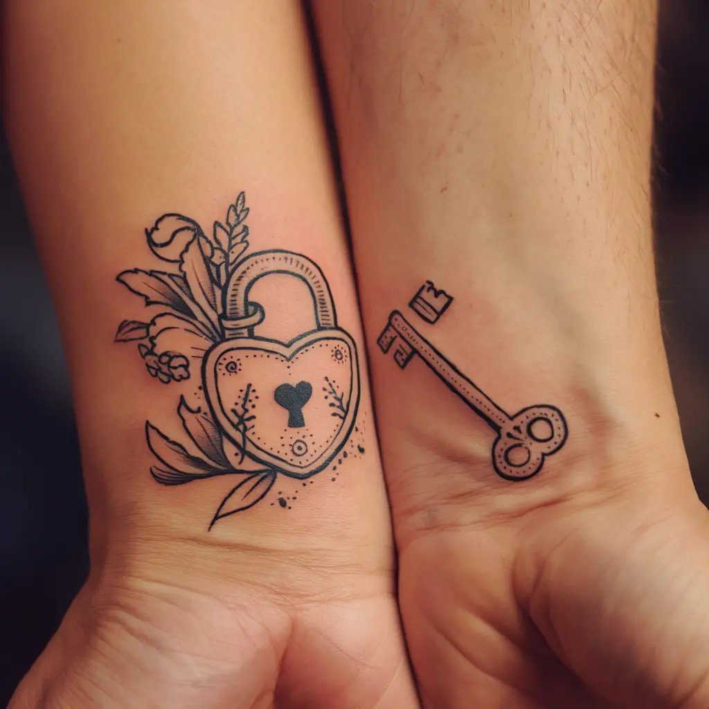 Lock and Key Anklet Couple Tattoo