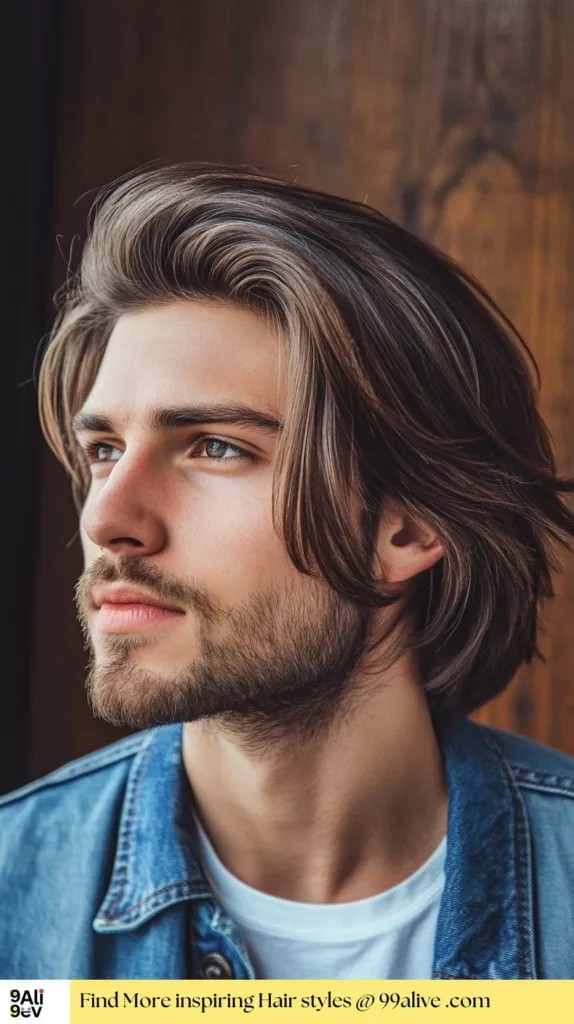 Classic straight medium-length hair with side flow for men