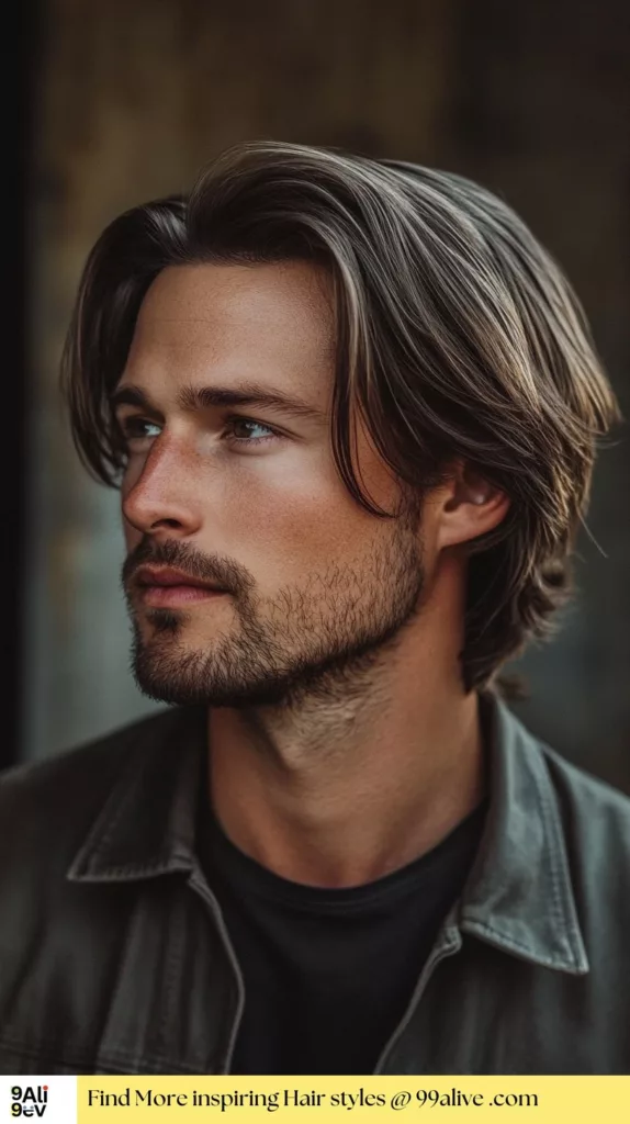 Medium-length straight hairstyle for men with natural flow