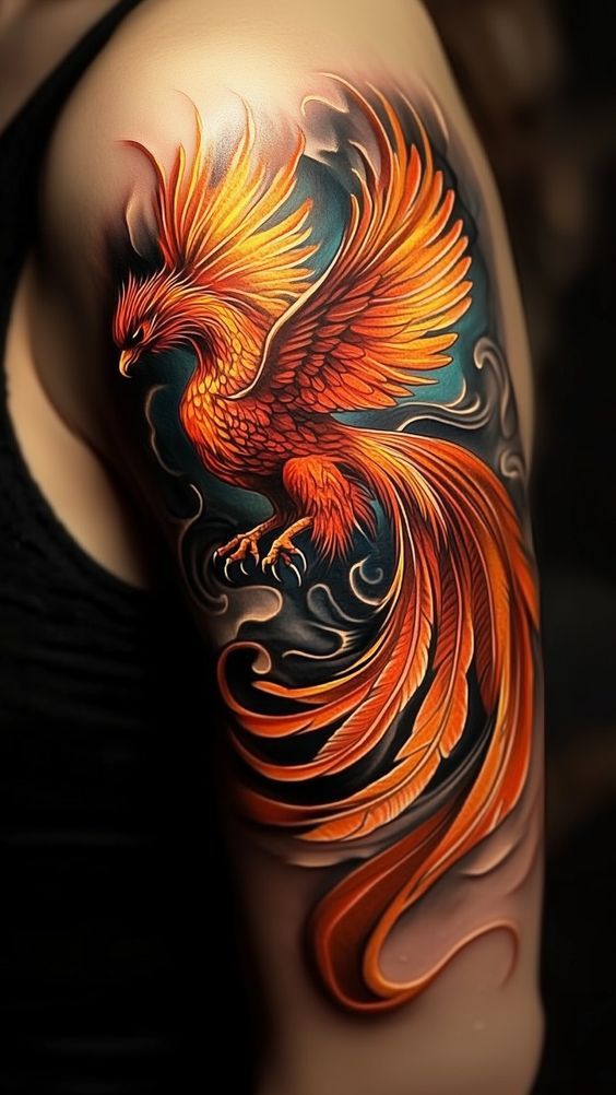 Phoenix Rising from Ashes Tattoo for Men