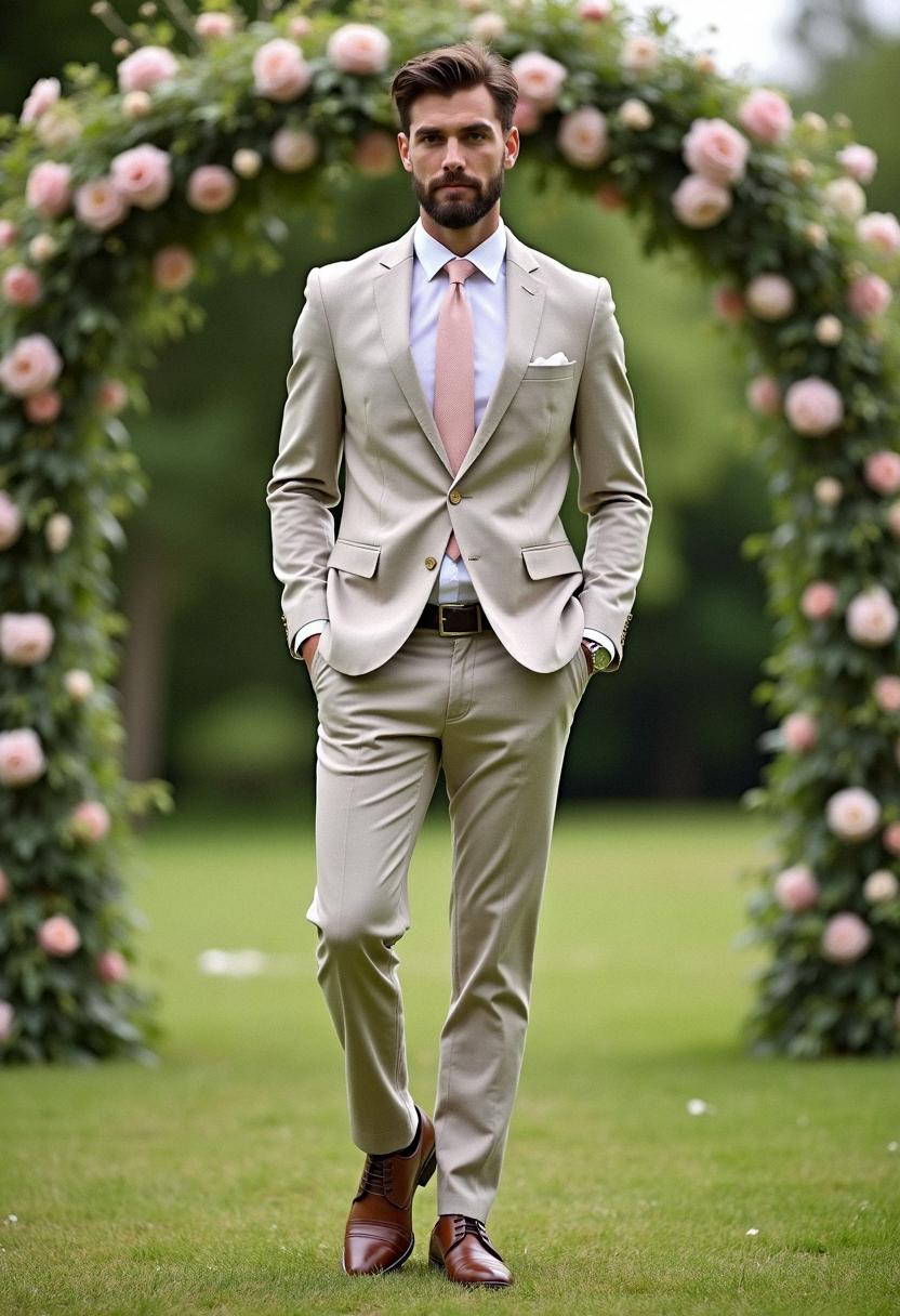 Wedding Summer Outfit Men Light Beige Linen Suit