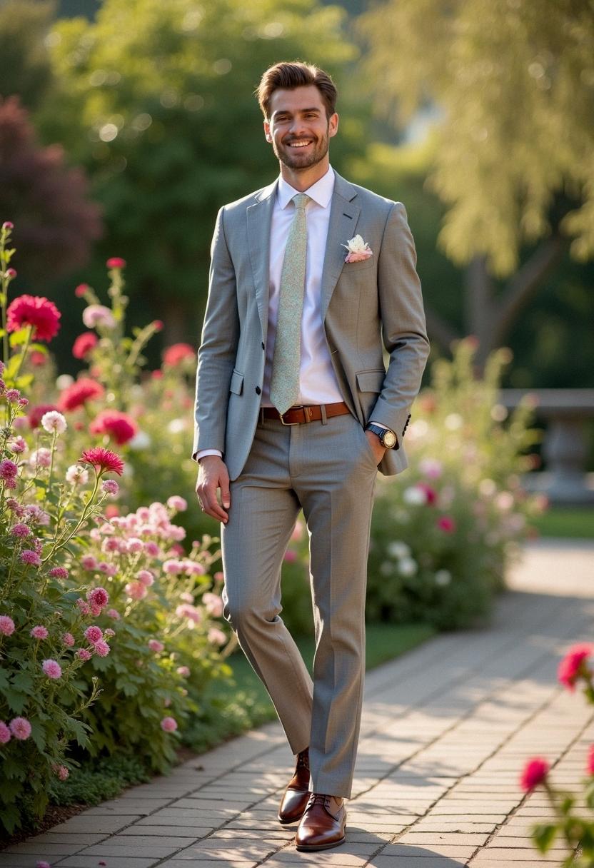 Wedding Summer Outfit Men Taupe Suit