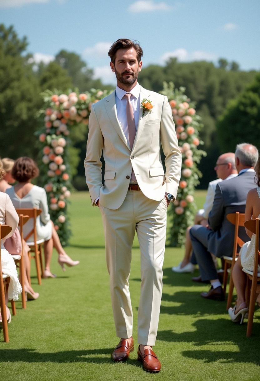 Wedding Summer Outfit Men Soft Beige Suit