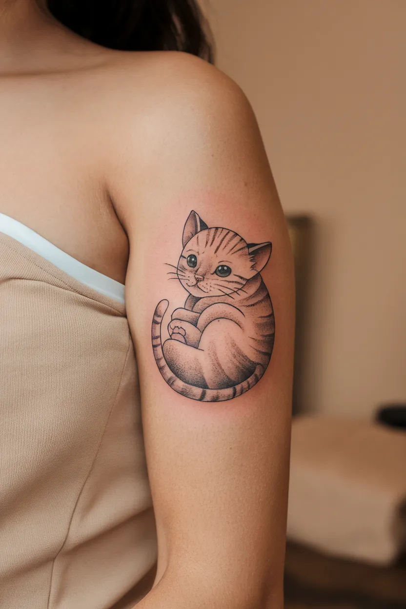 Baby Cat Curled Up Tattoo