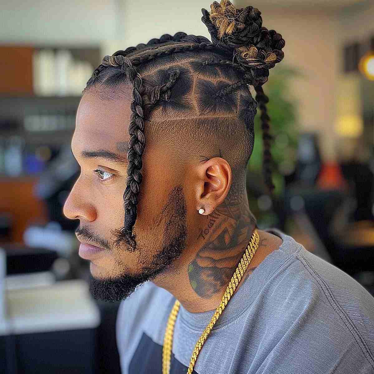 Box Braids Gathered into a Man Bun