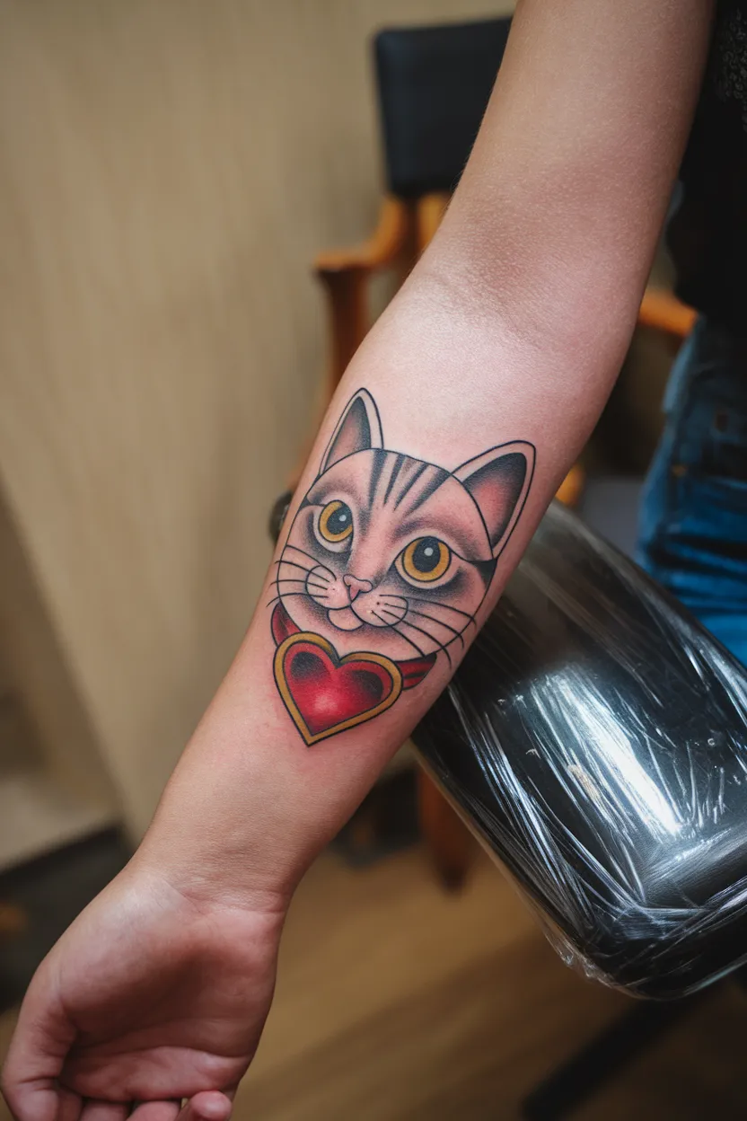 Cat Face Tattoo with Large Expressive Eyes