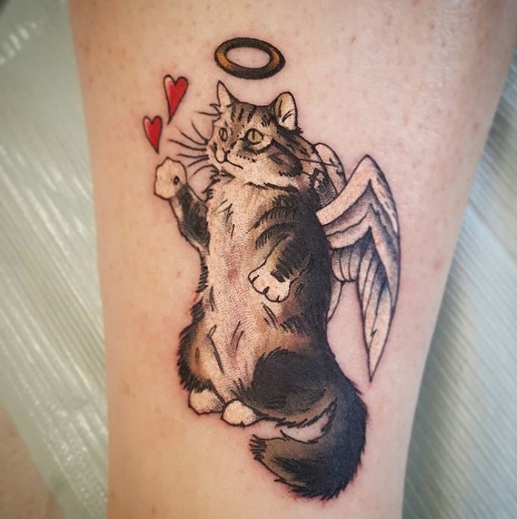 Cat Memorial Tattoo with Angel Wings