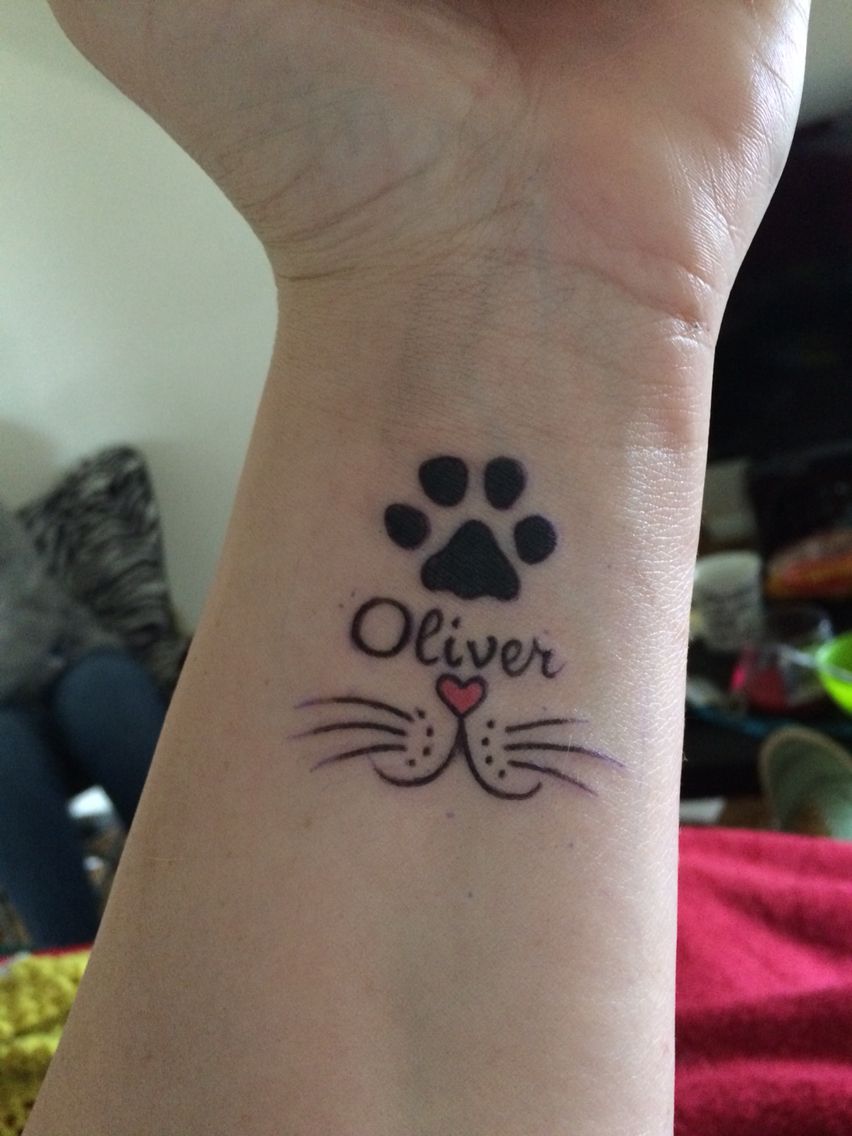 Cat Memorial Tattoo with Paw Print and Wings