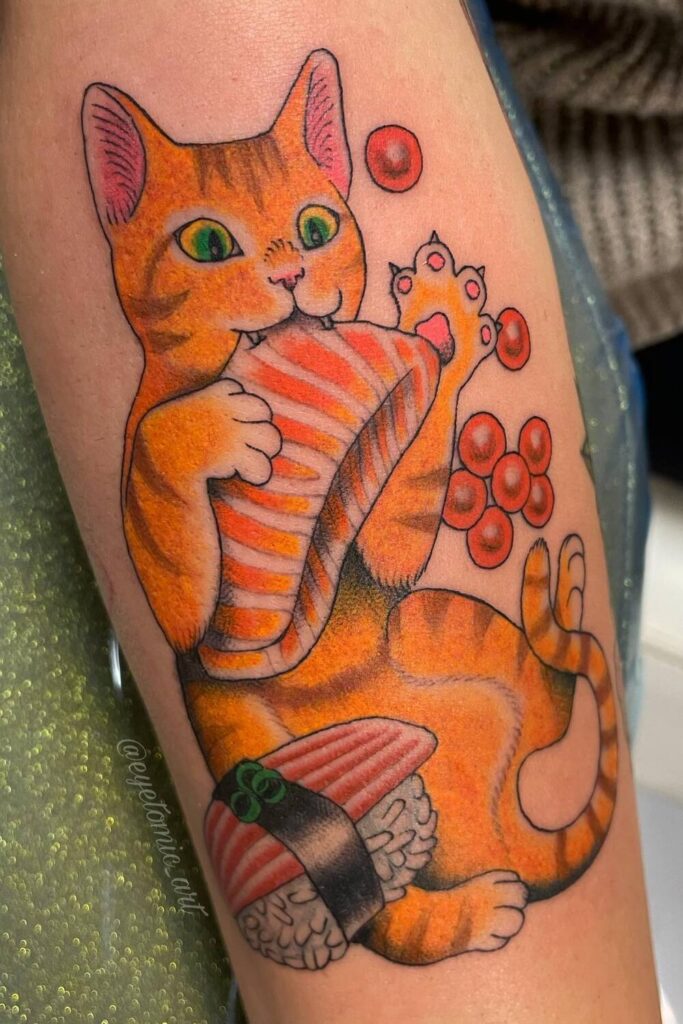 Fine-Line Cat Tattoo with Flowing Curves