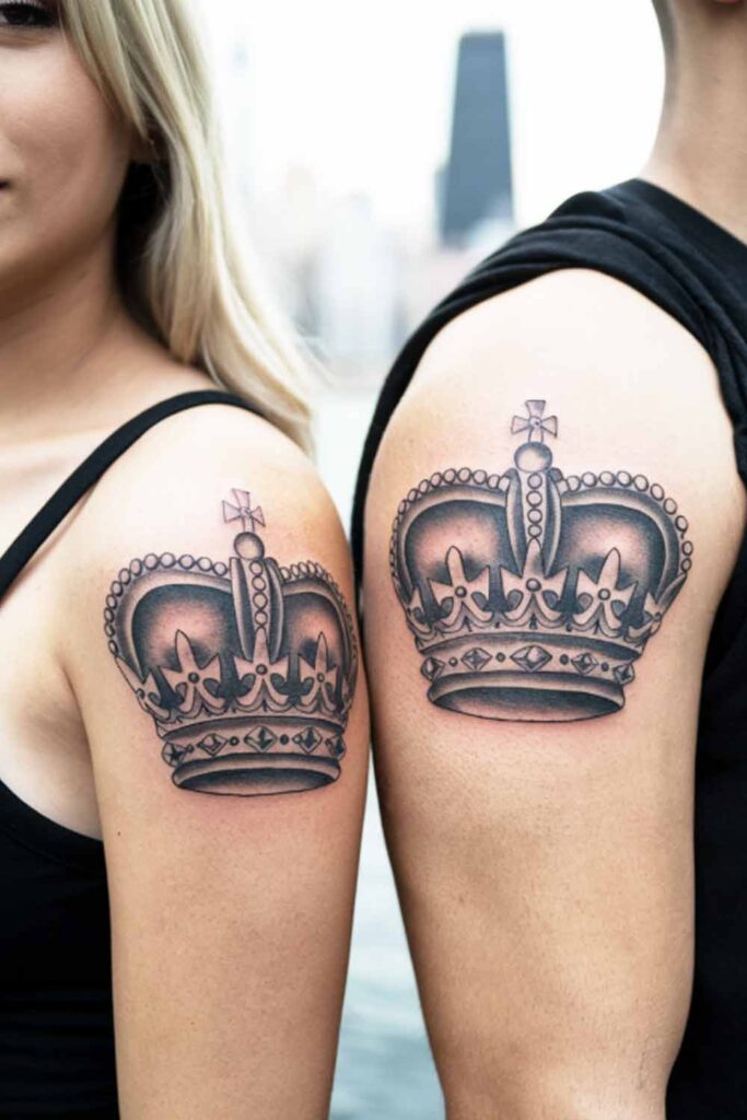 Black-and-White Matching Crown Tattoo