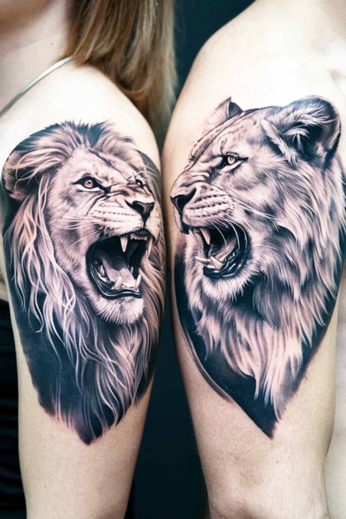 Lion and Lioness Couple Tattoo