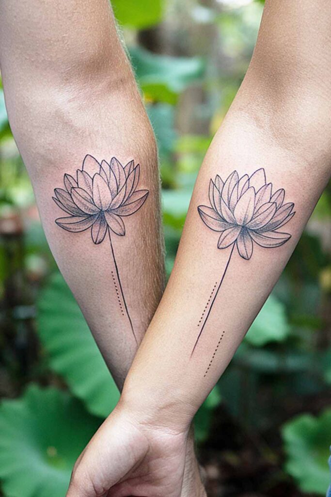 Lotus Flower Couple Tattoo on Forearm