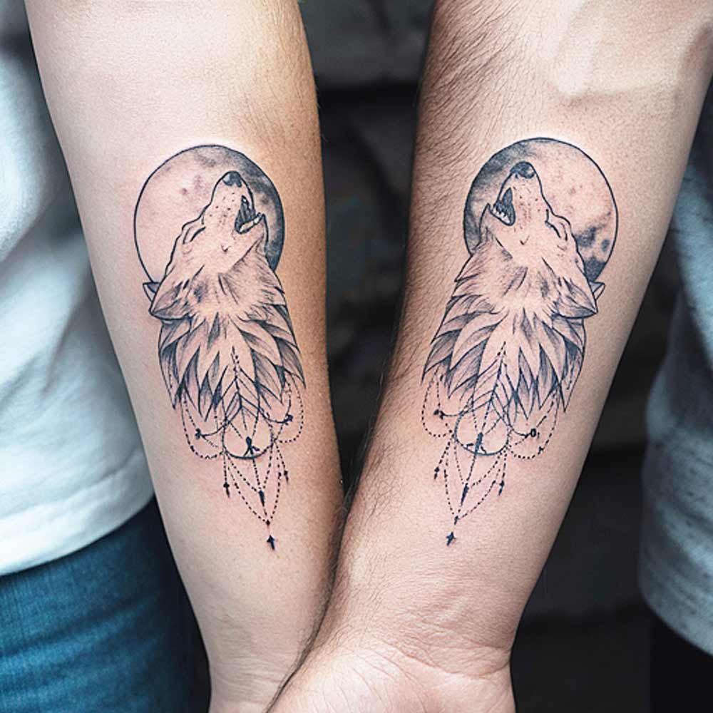 Couple Tattoos Forearm Wolves Howling