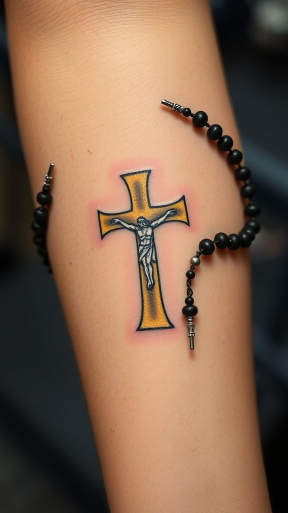 Cross and Rosary Tattoo for Men