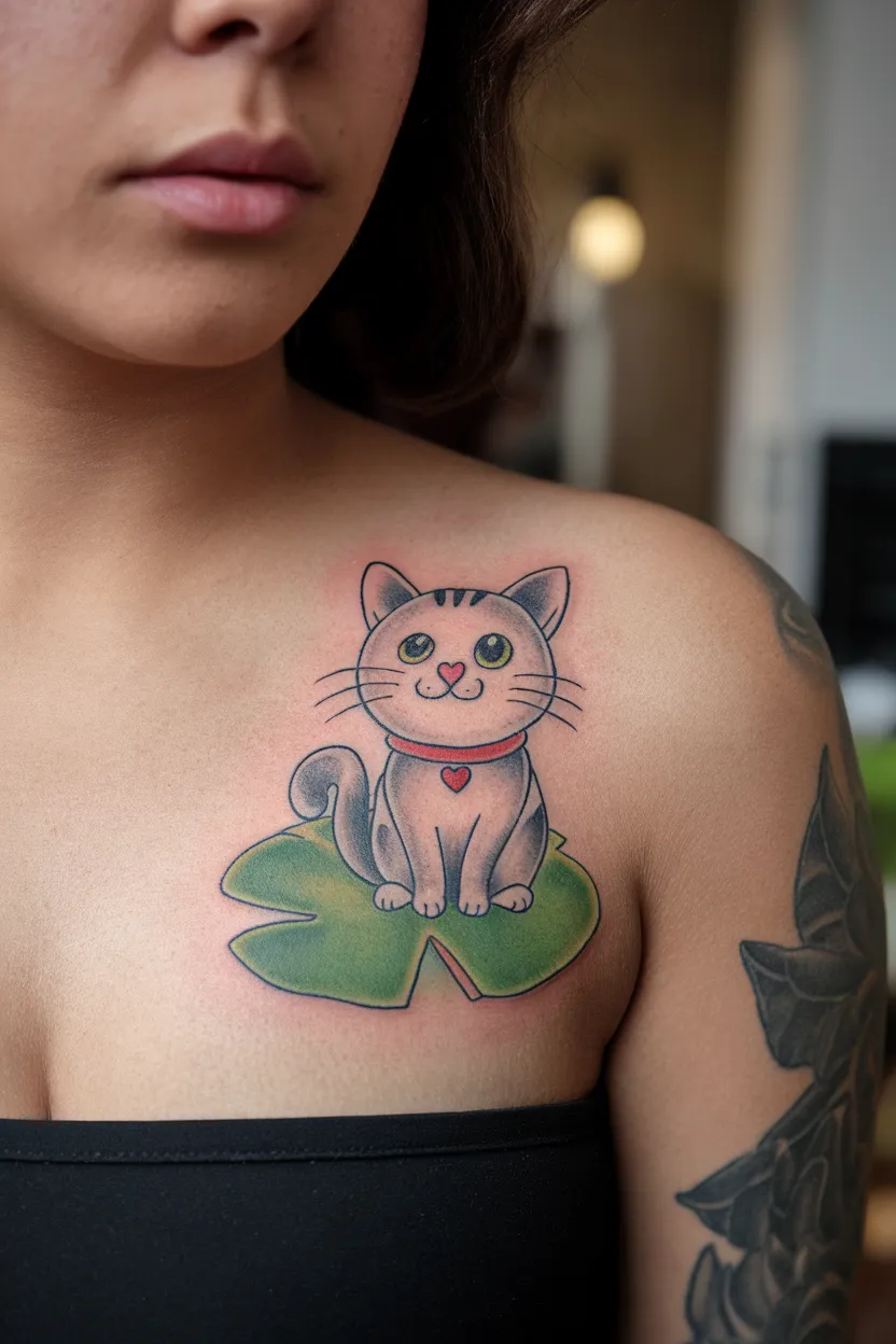 Cute Cartoon-Style Cat Tattoo