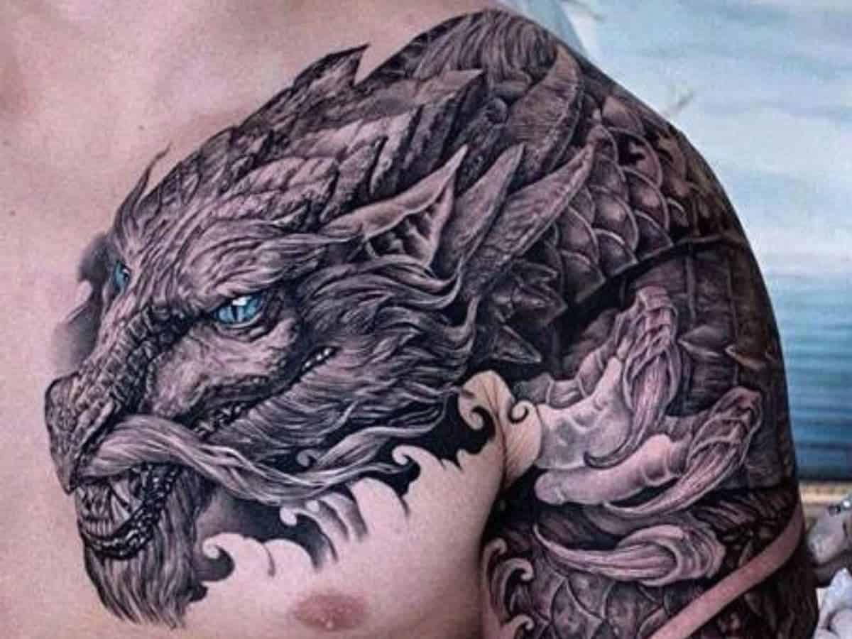 Dynamic Dragon Shoulder Tattoo