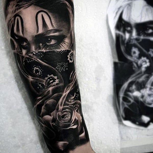 Gangster Rose Chicano Forearm Sleeve Tattoo