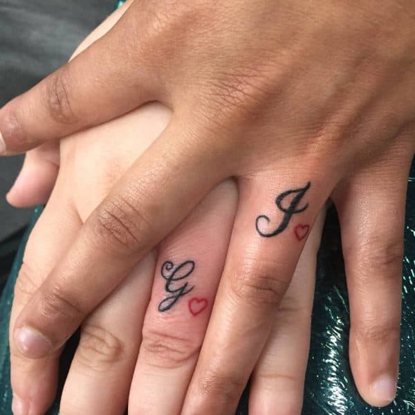 Delicate Initials Couple Tattoos