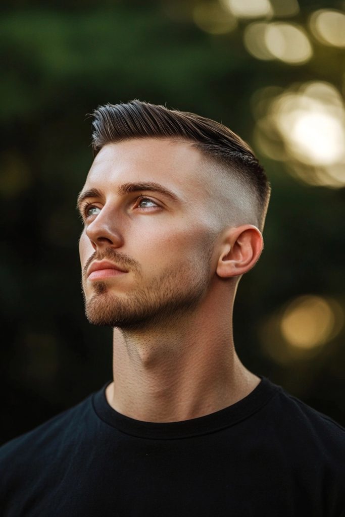 Bald Fade with Brushed-Back Length