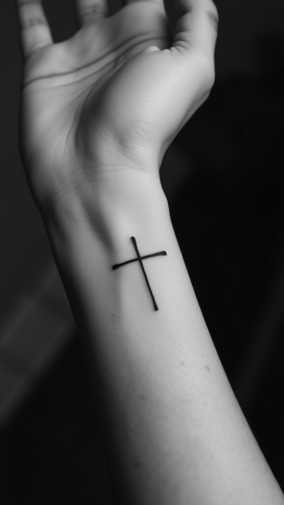 Minimalist Line Art Cross Tattoo for Men