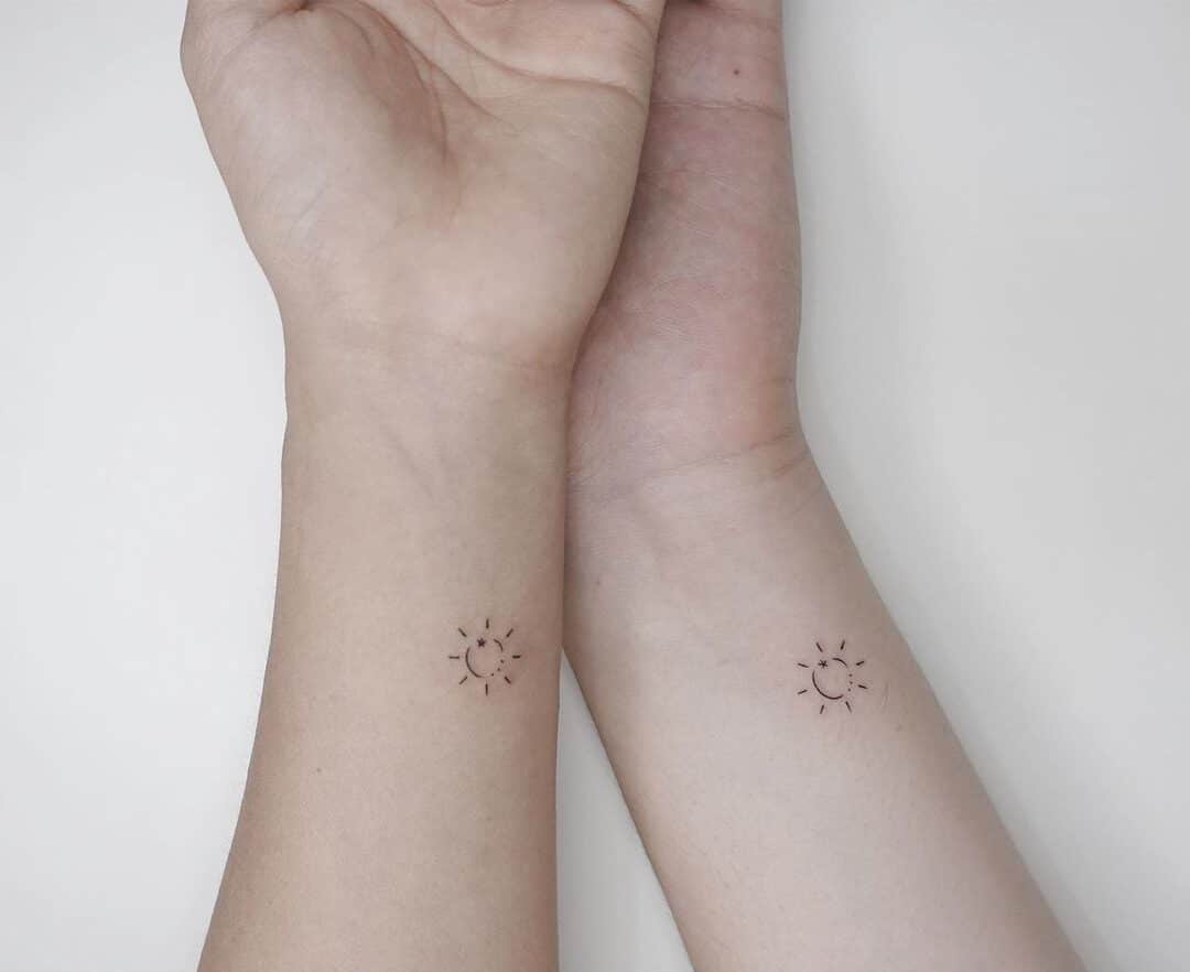 Minimalistic Sun Tattoo for Couple