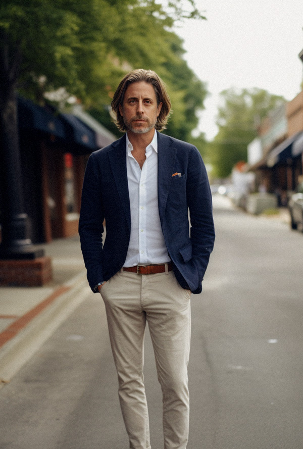 Timeless Style with a Navy Blazer and Khakis