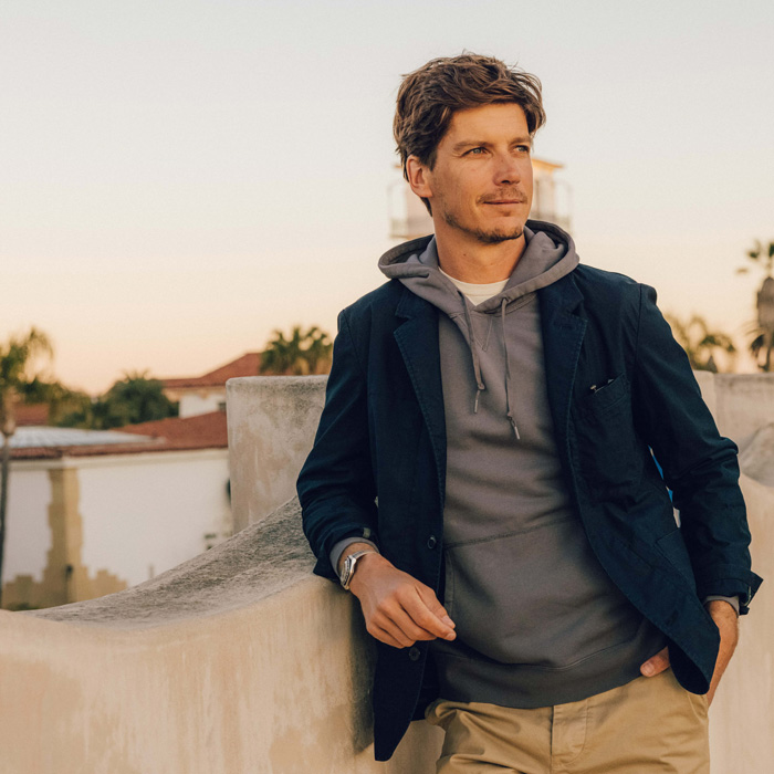 Layered Street-Style with a Navy Blazer and Hoodie