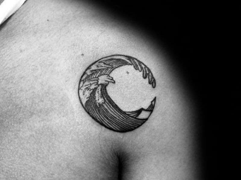 Wave and Circle Shoulder Tattoo