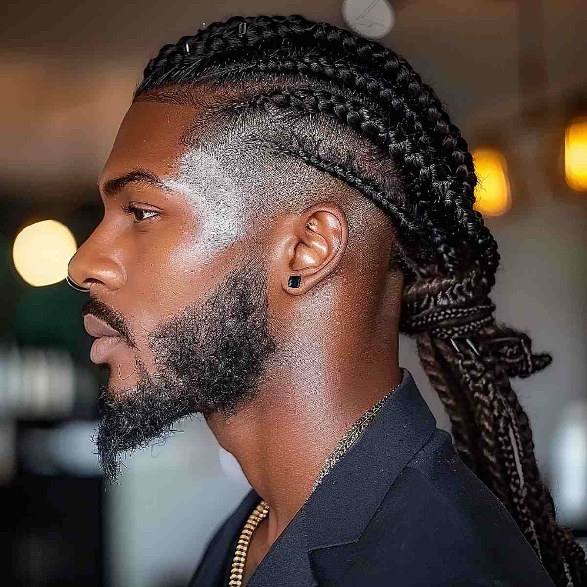 Ponytail Braids with a Mid Fade