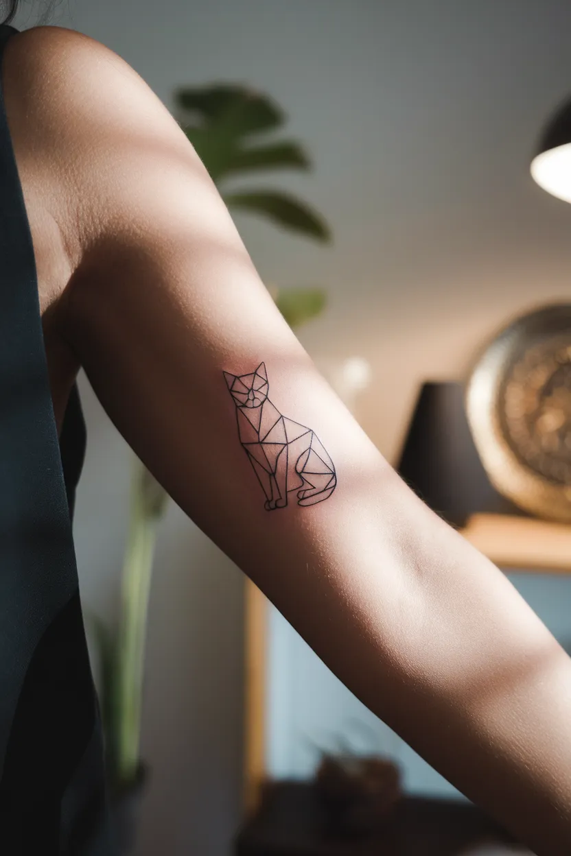 Small Geometric Cat Tattoo