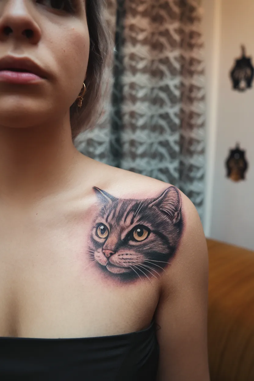 Small Realistic Cat Portrait Tattoo