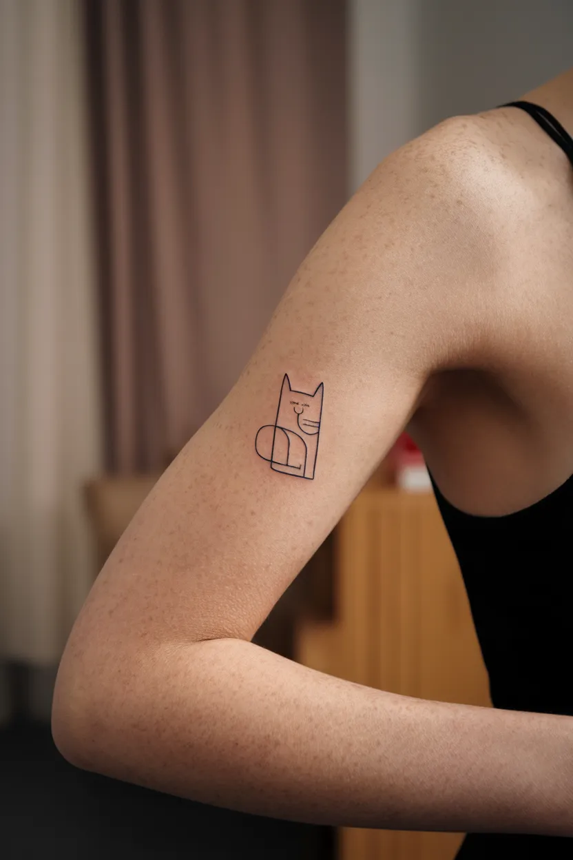 Tiny Abstract Cat Tattoo